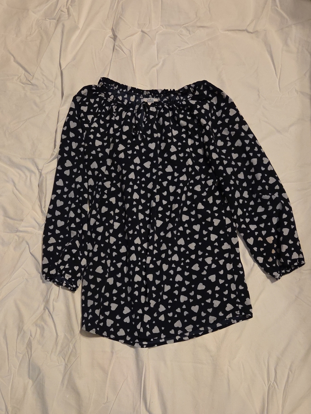 croft & barrow Navy Blouse with White Heart Print